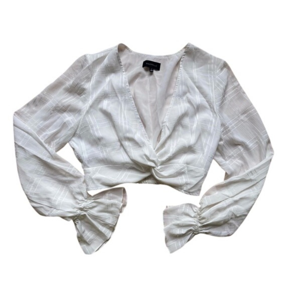 MAJORELLE White Twist Front Crop Top M Revolve Long Bell Sleeve Boho Coquette